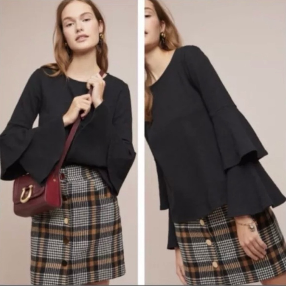 Eri + Ali (Anthropologie) tiered bell-sleeved top sz S